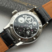 Merkur Men's Skeleton Tourbillon Watch – Sapphire, Engraved, Black