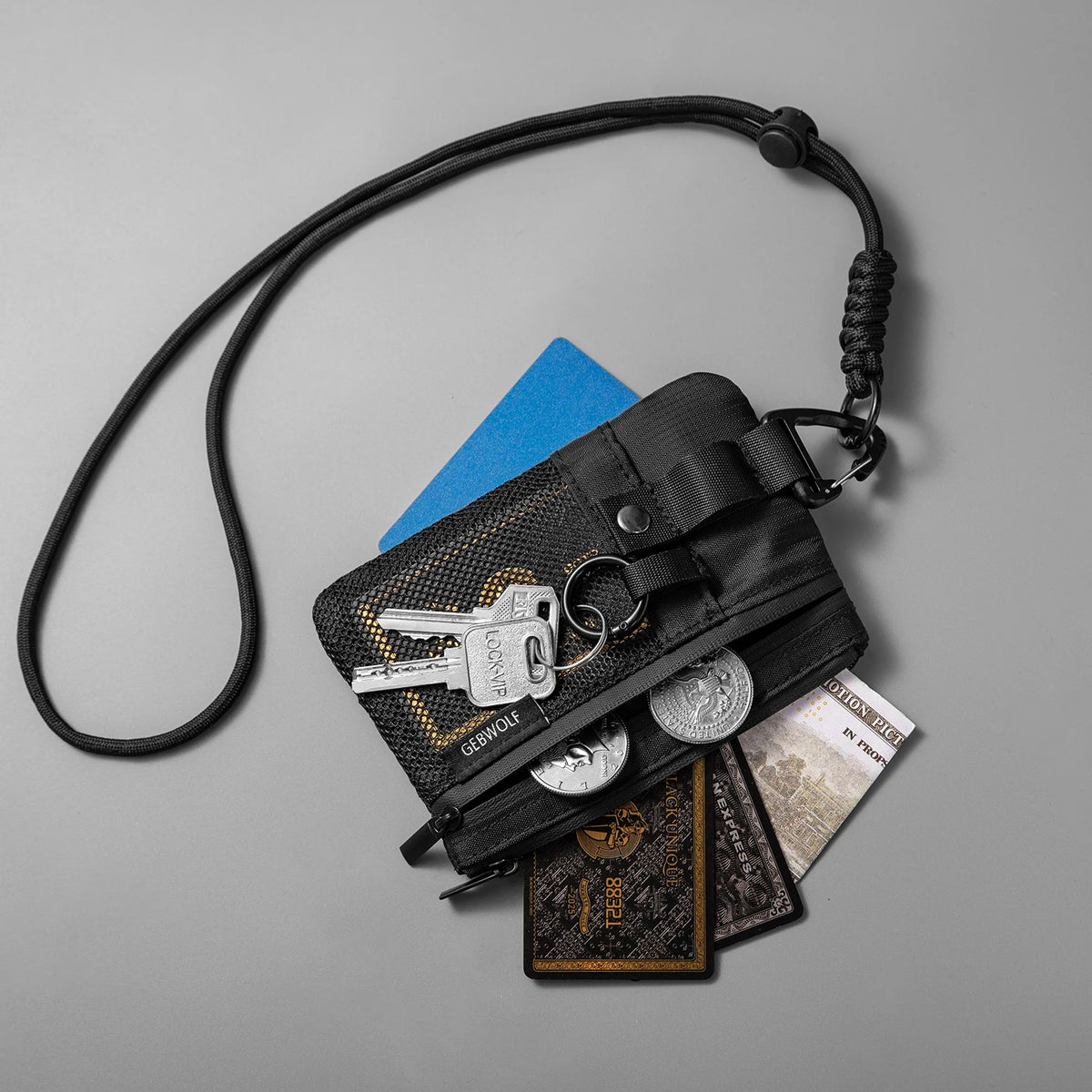 Minimalist RFID-Blocking Wallet – Water-Resistant Zip Case with Lanyard