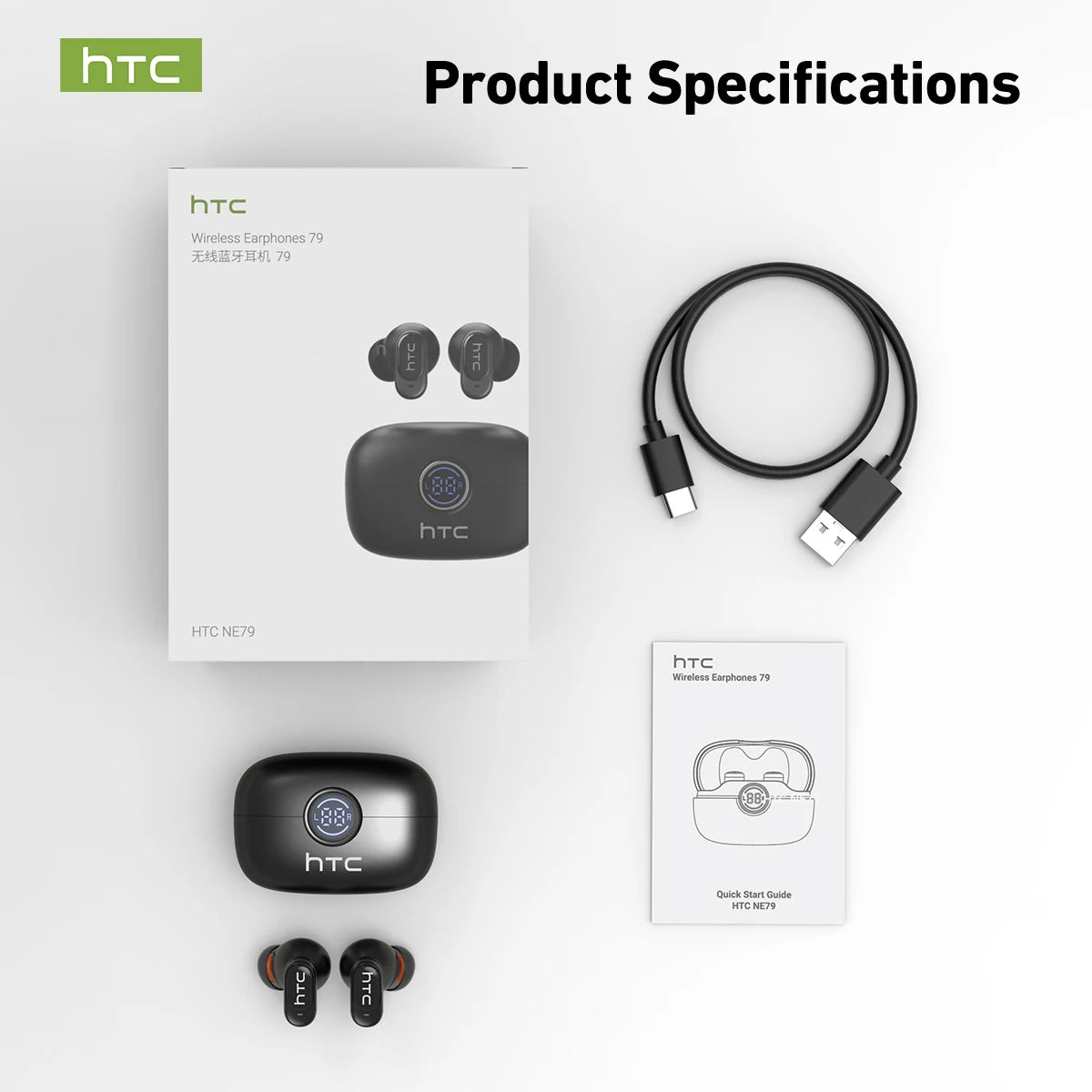 HTC NE79 TWS Earbuds – Bluetooth 6.0, AI Translation, ENC Noise Cancelling