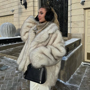 Neo Mint Women's Oversized Faux Fur Coat – Gradient Fluffy Winter Jacket