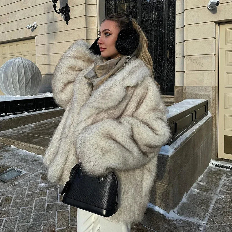 Neo Mint Women's Oversized Faux Fur Coat – Gradient Fluffy Winter Jacket