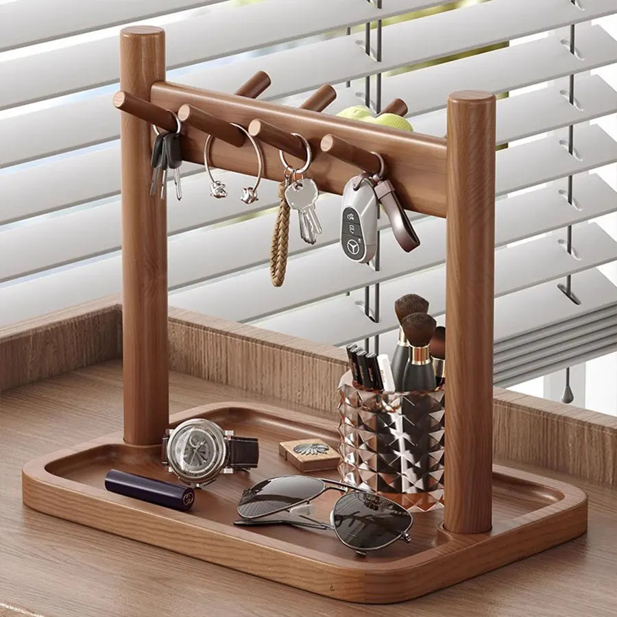 Retro Wooden Key Hanging Rack – Entrance Organiser with Watch & Glasses Display