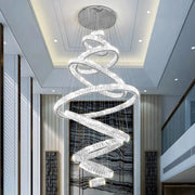 Crystal Ring Chandelier — Luxury Staircase Pendant, Remote Dimming