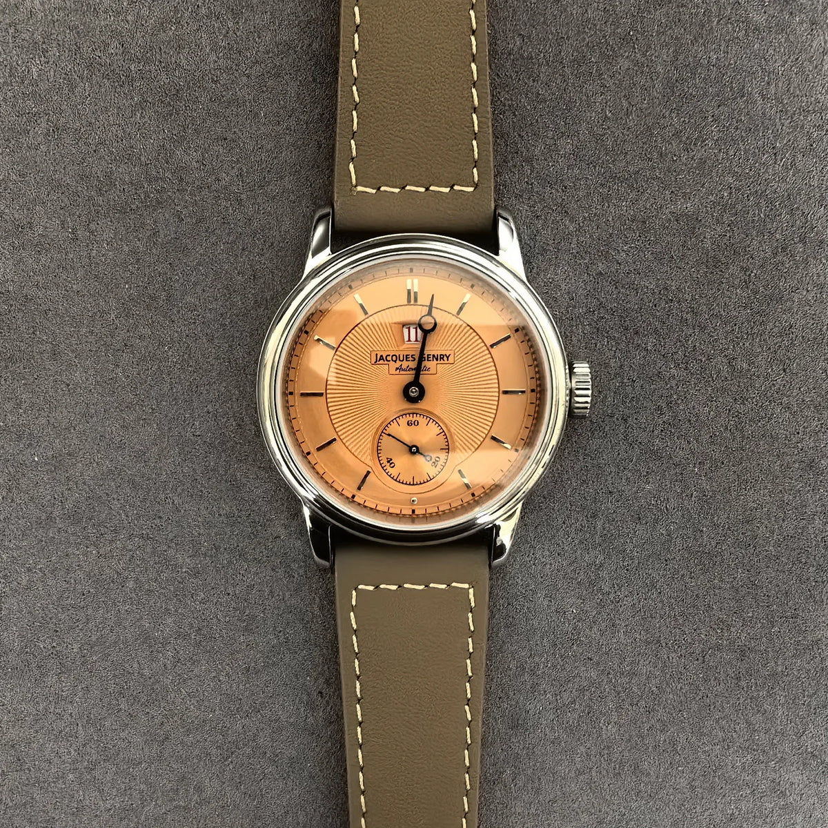 Jacques Genry Men's Automatic Jump Hour Watch – 38mm, Blue Sanded Dial