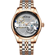 AILANG Men's Hollow Automatic Mechanical Watch – Black Leather, Skeleton Dial