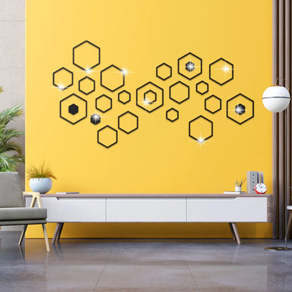24pcs Hollow 3D Hexagonal Mirror Wall Sticker DIY Honeycomb Decoration Self Adhesive Paper Waterproof Home Living Room Bedroom
