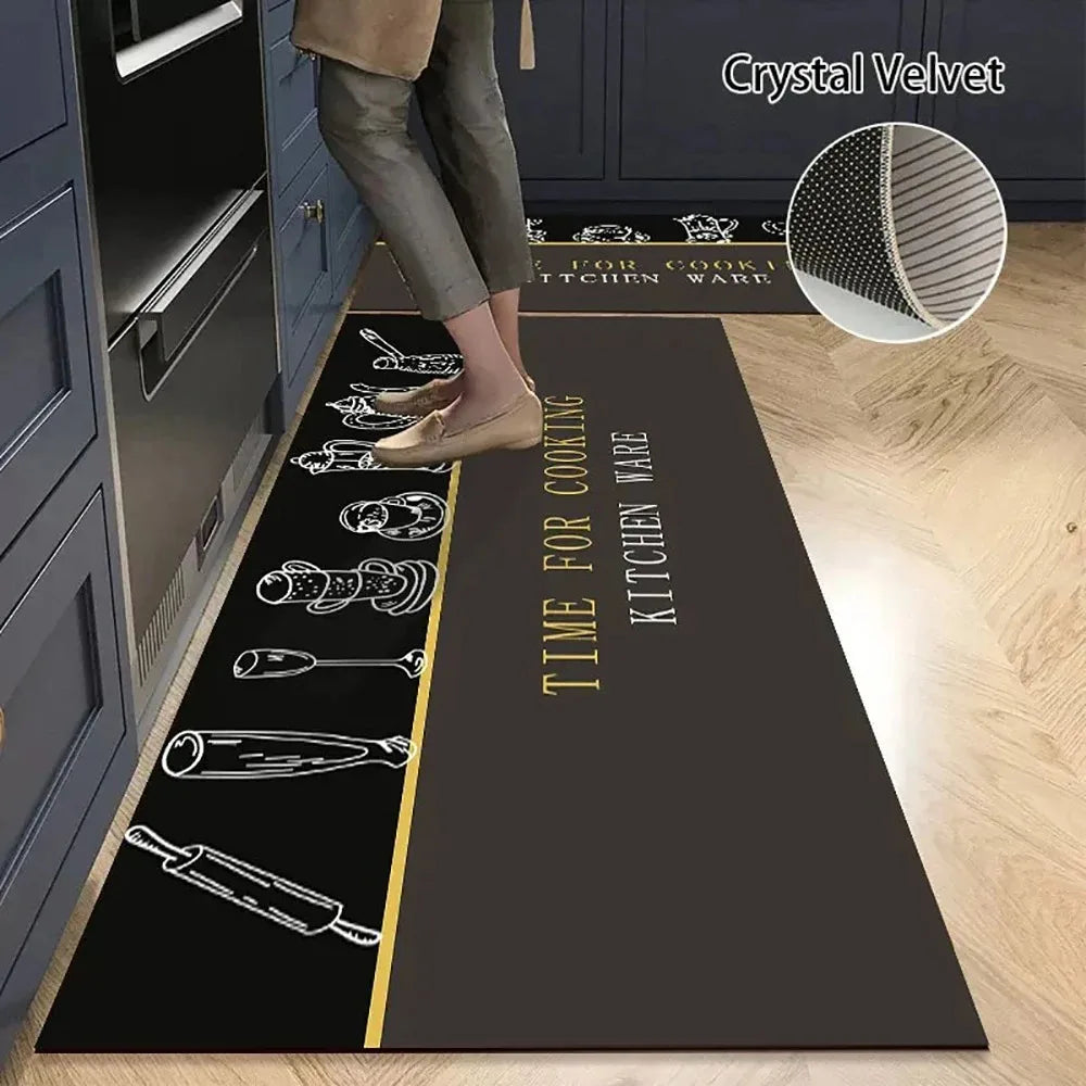 Non-Slip Velvet Kitchen Runner Mat – Absorbent Long Floor Rug