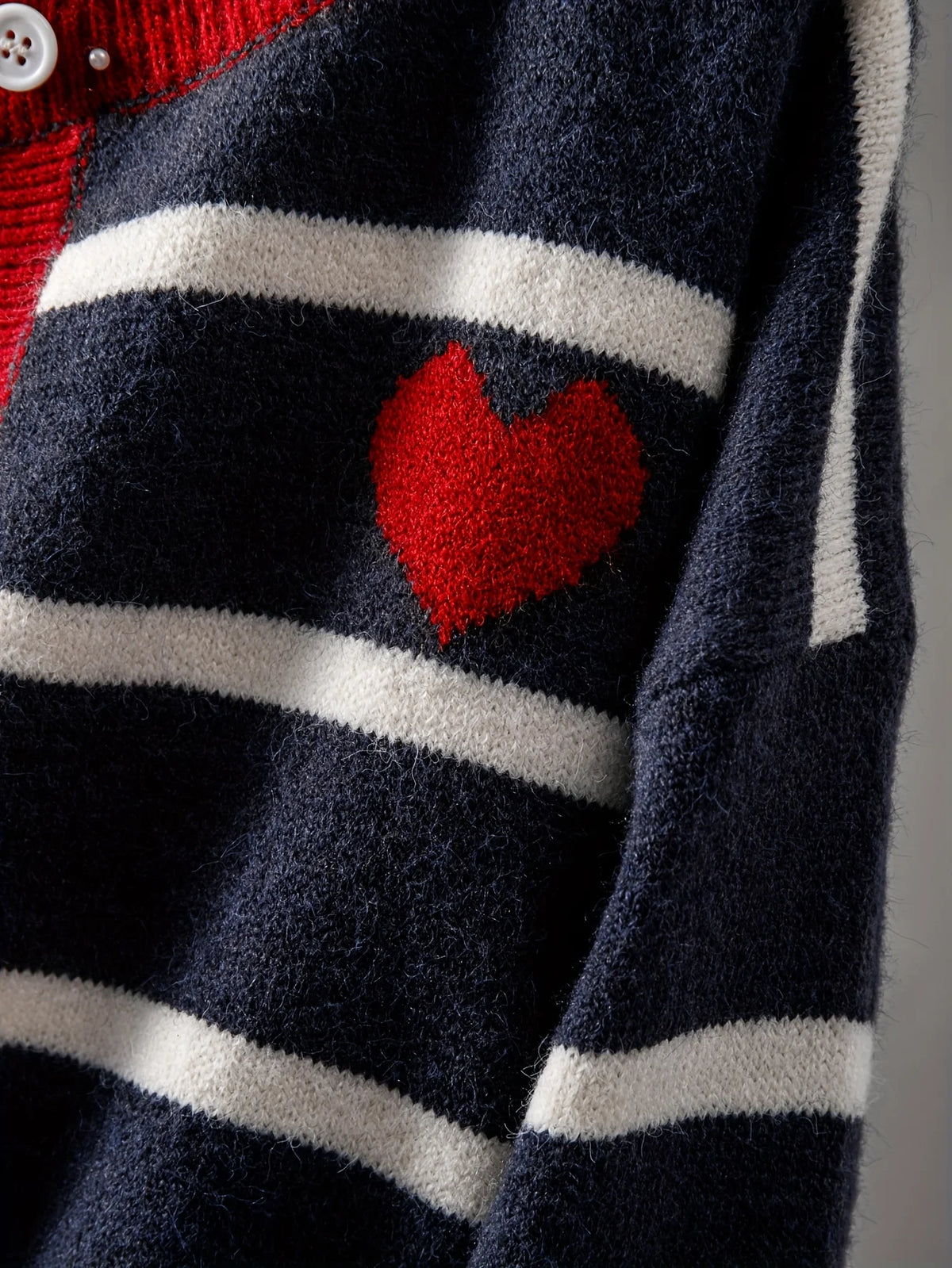 Women's Striped Heart Knit Cardigan – Cute Button-Front Sweater