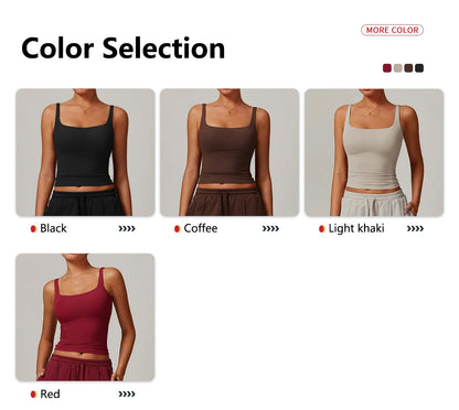 Hearuisavy Women's Sports Bra Square Neck Tight Yoga Tank Top Gym Running Breathable Casual Vest Female Comfort Fit Workout Top