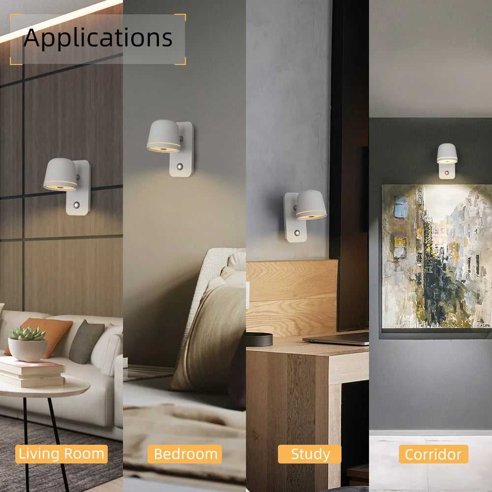 Aisilan LED Dimmable Wall Lamp with touch Switch Adjust Brightness and 3-CCT Rotation Wall reading Sconce for Bedside bedroom