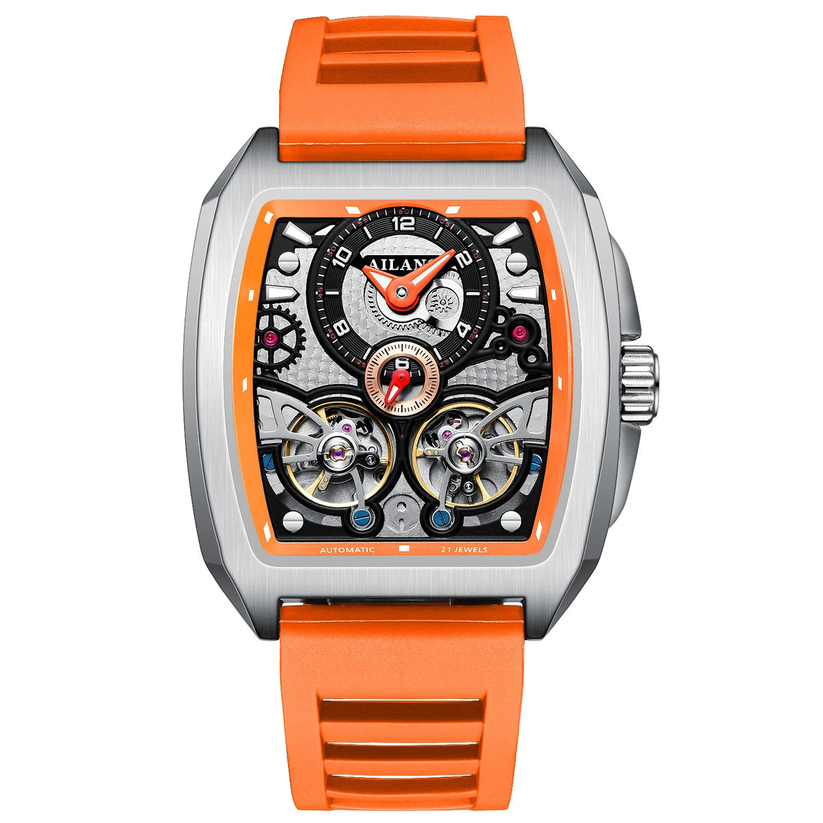 AILANG Men's Double Tourbillon Automatic Watch – Silicone Strap, Luminous