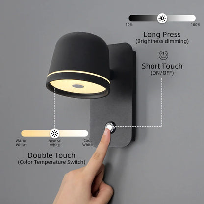 Aisilan LED Dimmable Wall Lamp with touch Switch Adjust Brightness and 3-CCT Rotation Wall reading Sconce for Bedside bedroom