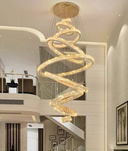 Crystal Ring Chandelier — Luxury Staircase Pendant, Remote Dimming