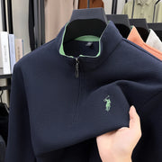Men's Half-Zip Pony Embroidery Pullover – Stand-Collar Casual Top