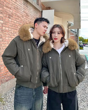 ZAROY Fur-Collar Hooded Parka – Thick Padded Y2K Winter Coat