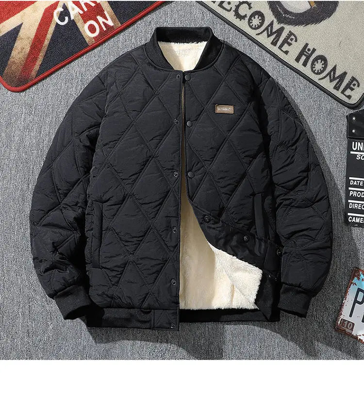 Men's Quilted Padded Winter Jacket – Thick Diamond-Stitch Warm Coat