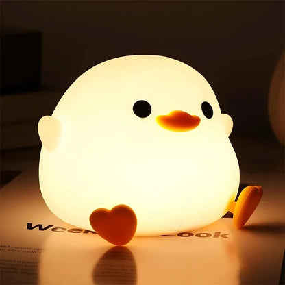 ED Night Light Cute Duck Cartoon Animals Silicone Lamp for Children Kid Touch Sensor Timing USB Rechargeable for Birthday Gifts