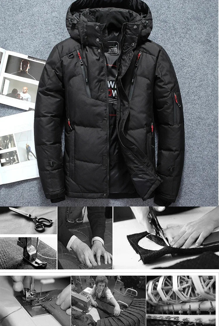 -20 Degree Winter Down Coat Men White Duck Down Parkas Jacket Mens Thick Warm Snow Parka Jacket Overcoat Windbreaker Warm Parkas