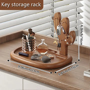 Retro Wooden Key Hanging Rack – Entrance Organiser with Watch & Glasses Display