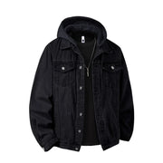 Men's Hooded Denim Jacket – Loose Streetwear Coat, Detachable Hood