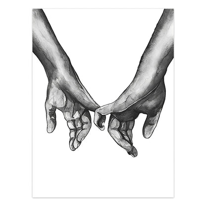Black White Style Sweet Love Wall Art Canvas Poster Minimalist Hand In Hand Print Painting Picture For Living Room Bedroom Decor