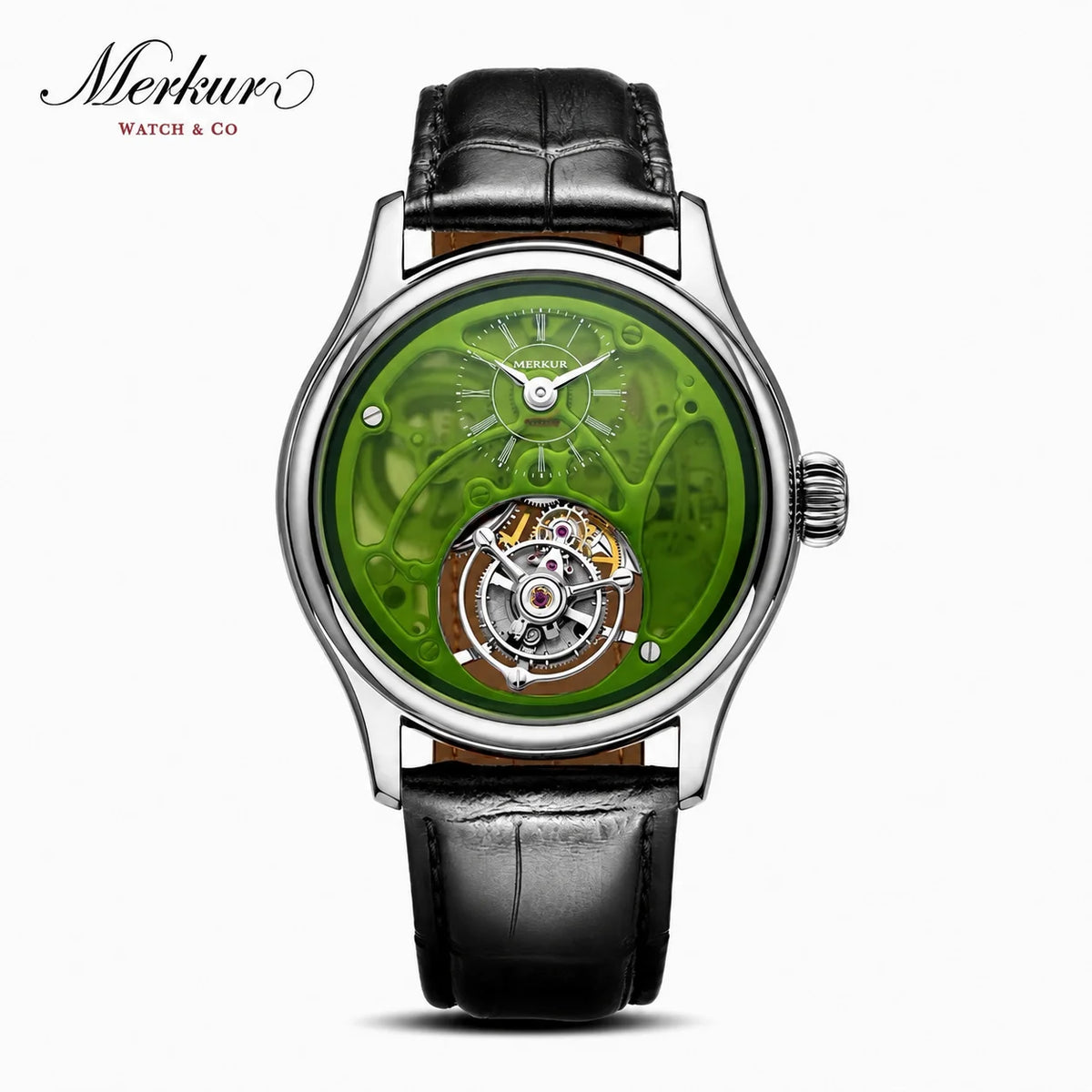 Merkur Men's Tourbillon Skeleton Watch – Sapphire, Transparent, 42mm