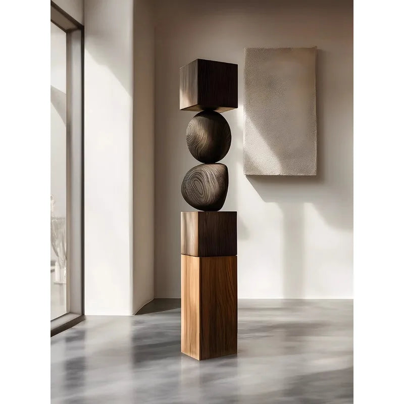 Hand-Carved Wood Floor Sculpture — Abstract Entrance Ornament, 170cm