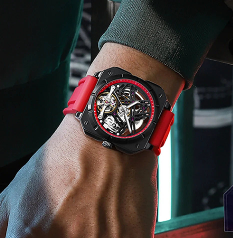 AILANG Men's Square Automatic Tourbillon Watch – Hollow Dial
