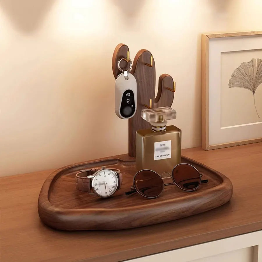 Retro Wooden Key Hanging Rack – Entrance Organiser with Watch & Glasses Display
