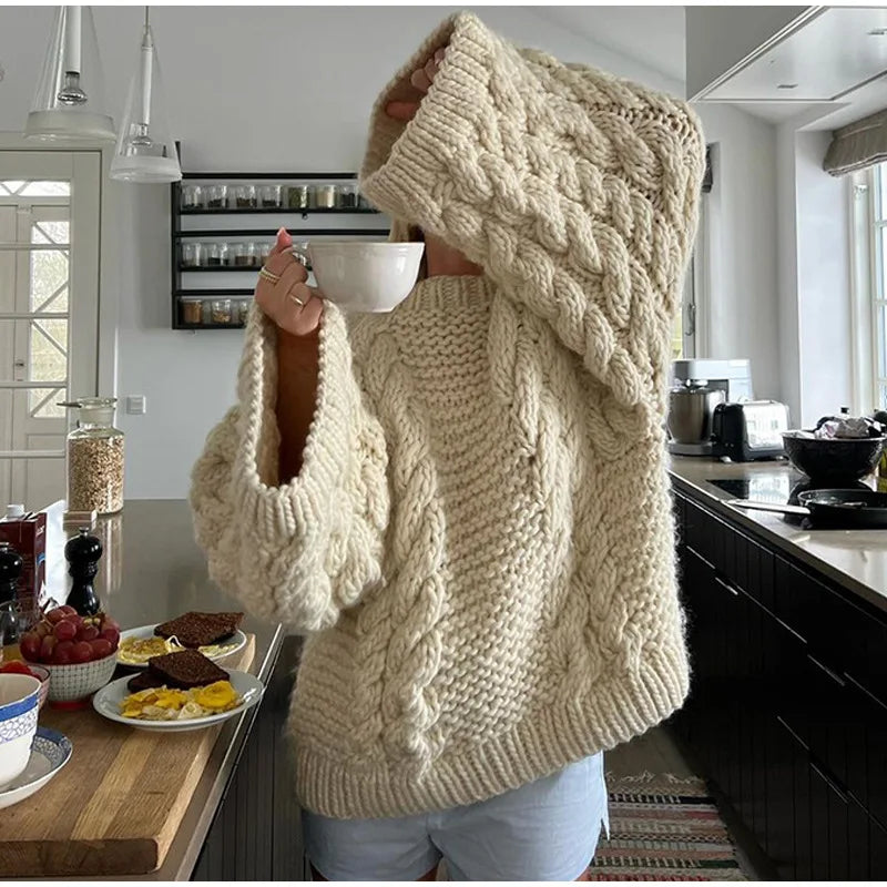 Women's Loose Lantern-Sleeve Knit Jumper – Cosy Winter Sweater