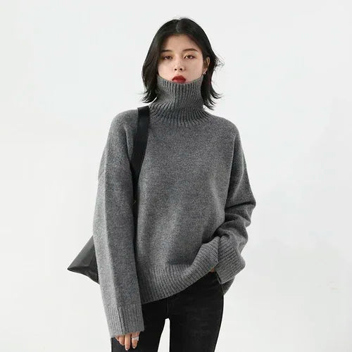 CHIC VEN Women's Loose Turtleneck Jumper – Warm Knitted Winter Sweater