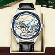 AILANG Men's Sports Automatic Watch – Leather Strap, Luminous Hollow Dial