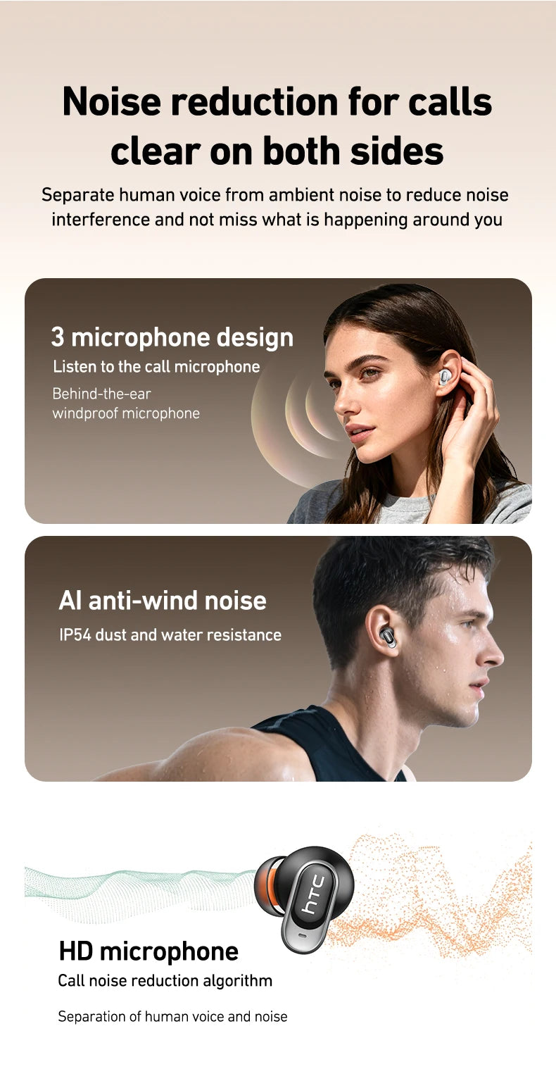HTC NE79 TWS Earbuds – Bluetooth 6.0, AI Translation, ENC Noise Cancelling