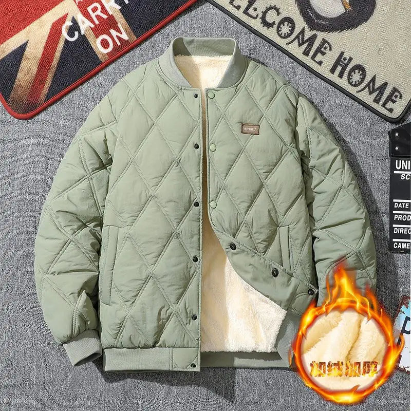Men's Quilted Padded Winter Jacket – Thick Diamond-Stitch Warm Coat