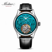 Merkur Men's Tourbillon Skeleton Watch – Sapphire, Transparent, 42mm