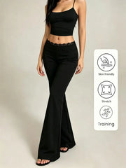 New Sexy Lace High Waisted Leggings for Girls, Flared Pants, Daily Casual Elastic Breathable Pants, Women's Clothing for Travel