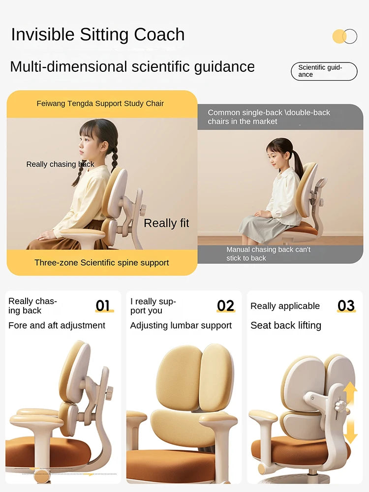 Children's Study Chair to Correct Sitting Posture of Primary School Students can Lift the Seat HomeBackrest Desk Writing Chair