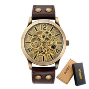 Retro Style Men Automatic Mechanical Watch Skeleton Steampunk Genuine Leather Band Mens Self Winding Wrist Watches Men Reloj