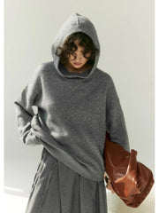 Women's Grey Hooded Cashmere-Blend Pullover – Warm Winter Jumper