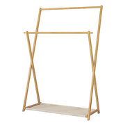 Bamboo Double-Rod Clothes Rack – Sturdy Garment Rail with Hooks