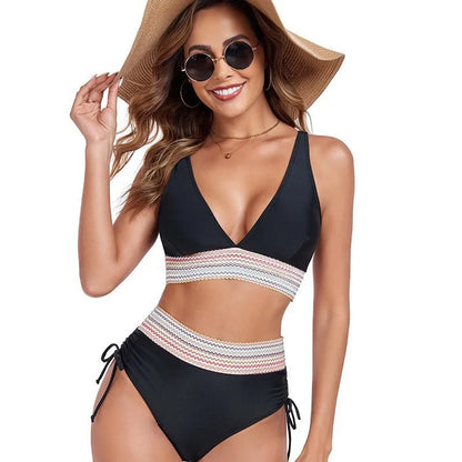 2024 Solid Color Drawstring Bikini Set Fashion High Waist Separate Patchwork Swimwear Drawstring Women Swimsuit Women