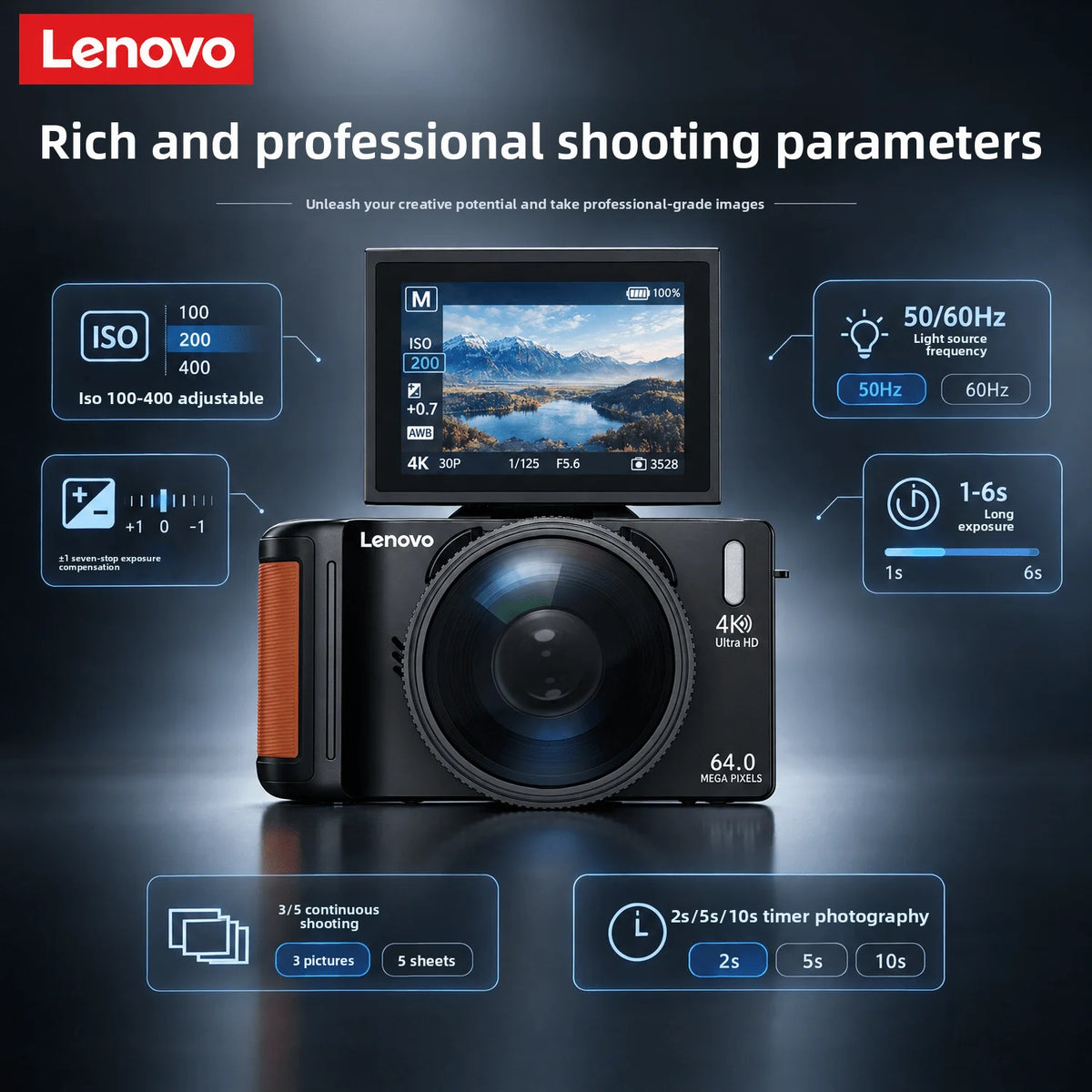 Lenovo R500 Digital Camera – 64MP, 18X Zoom, 1080p Vlogging