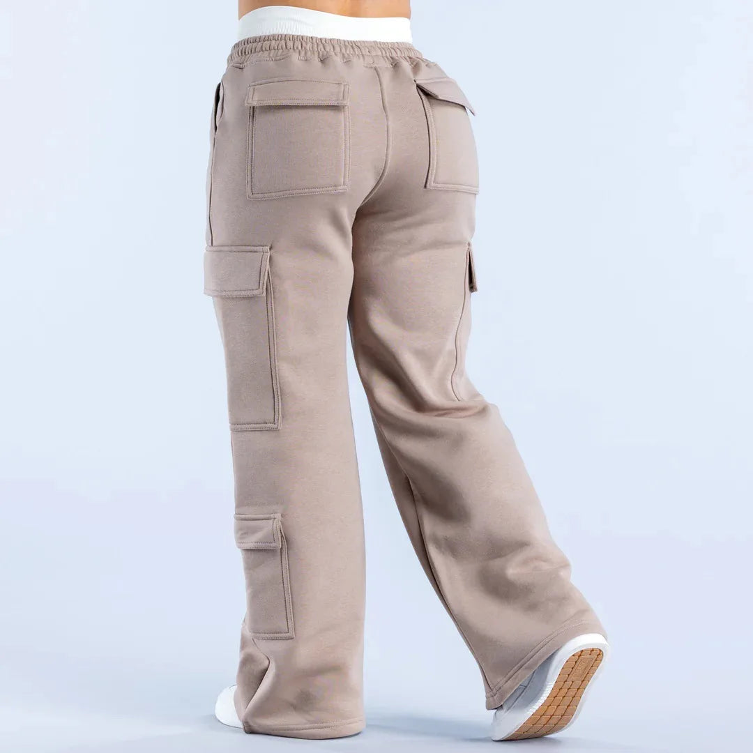 Women's Wide-Leg Cargo Pants – Elastic Waist with Large Pockets