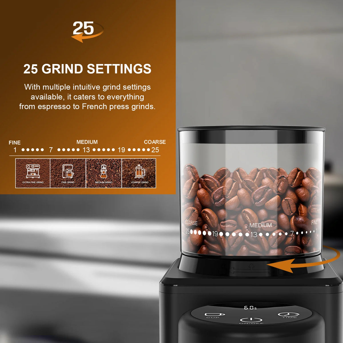 Electric Conical Burr Coffee Grinder – Touchscreen, 25 Grind Settings