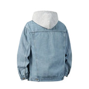 Men's Hooded Denim Jacket – Loose Streetwear Coat, Detachable Hood