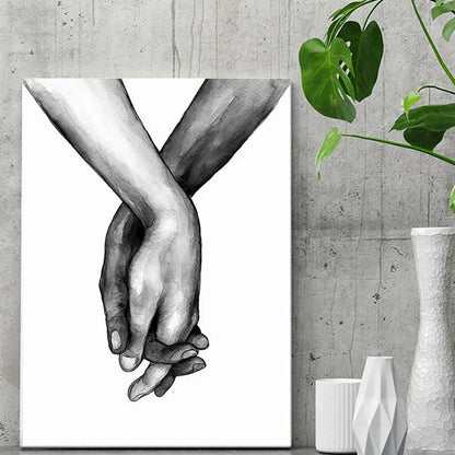 Black White Style Sweet Love Wall Art Canvas Poster Minimalist Hand In Hand Print Painting Picture For Living Room Bedroom Decor