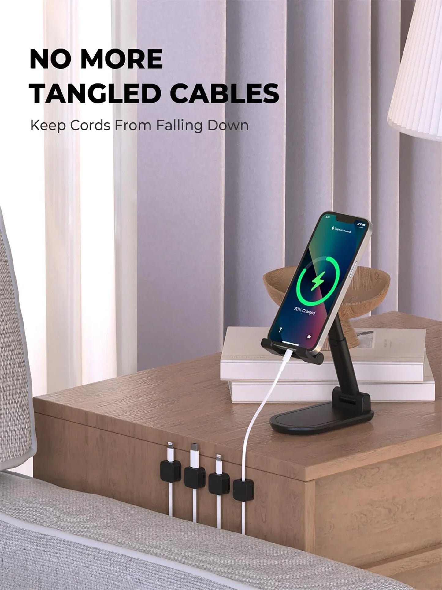 Magnetic Cable Clips Adjustable Cord Holder | Adhesive Under Desk Mgmt Organizer for Home Office Car Wall Desktop Nightstand