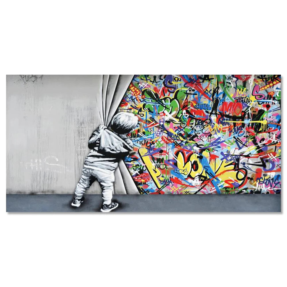 Street Graffiti Canvas Wall Art – Abstract Modern Poster, Living Room