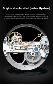 AILANG Men's Hollow Automatic Mechanical Watch – Black Leather, Skeleton Dial