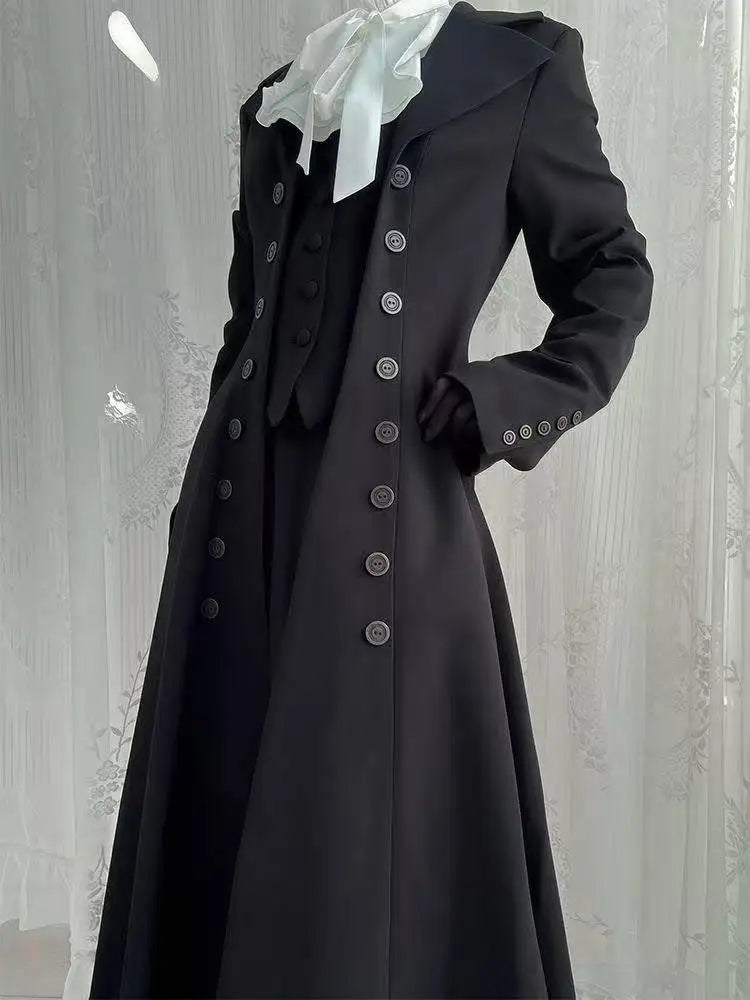 Women's Gothic Button Trench Coat – Vintage A-Line Retro Jacket